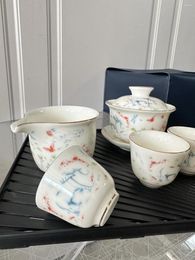 Teaware Sets Chinese Tea Set Bag Gift Box Ceramic Outdoor Portable Teapot Teacup White Porcelain Gold Painting