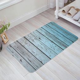 Carpets Blue Vintage Shabby Wood Floor Mat Entrance Door Living Room Kitchen Rug Non-Slip Carpet Bathroom Doormat Home Decor
