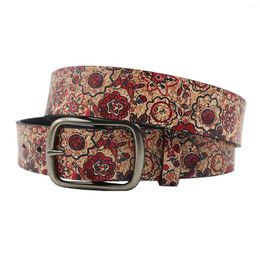 Belts Bright Red Flower Graffiti For Men And Women Universal Youth Trend Belt Hip Hop Style PU Leather Vintage