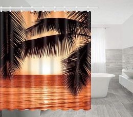 Shower Curtains Bath Room Fabric Polyesterwith Seaside Holiday Sunny Beach