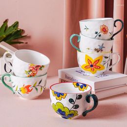 Mugs Hand-painted High Temperature Creative Flower Ceramic Breakfast Cup Large-capacity Coffee Afternoon Tea Home Mug