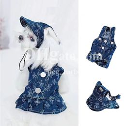 Pet Dog Denim Skirt Hat Set Designer Print Suspenders Dress Dog Overalls French Bulldog Teddy Schnauzer Trendy Pet Puppy Clothes