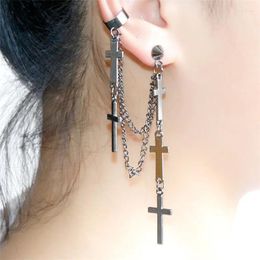 Stud Earrings Single Earring Long Chain Cross Pendant Ear Clip Cuff Piercing For Women Party Jewellery