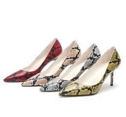 YECHNE Red Blue Snake Skin Pattern Of Women High Heels Shoes Sexy Hooks Female Punch Shoes Stiletto Brilliant Hooks Pumps15053084