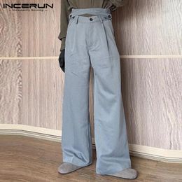 Men's Pants INCERUN 2024 Korean Style Mens Trousers Fashion High Waisted Crossover Design Long Streetwear Straight Leg Pantalons S-5XL