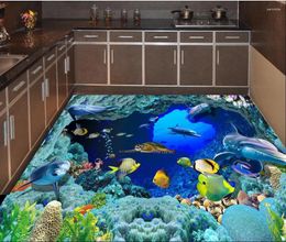 Wallpapers 3d Flooring Marine Creature Coral Dolphin Floor Painting Wallpaper Pvc