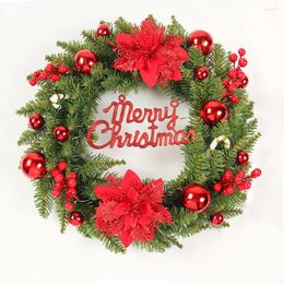 Decorative Flowers 30/40/50cm Christmas Red Wreath Gold Ball Ornaments For Front Door Hanging Rattan Merry Xmas Party Year Home Decoration