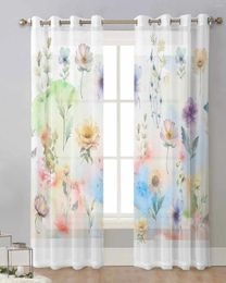 Curtain Watercolor Floral Hand-Painted Plants Modern Tulle Curtains Voile Drapes Sheer Window Bedroom Accessories