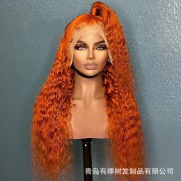 Large lace European and American wig African long curly hair orange burgundy black blue ladies high temperature resistant matte chemical fiber hair front lace wig