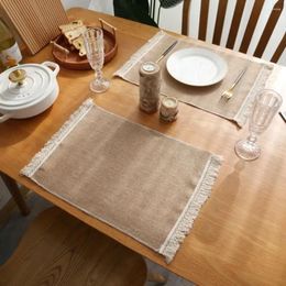 Table Mats Khaki Linen Placemats Dinner With Lace Retro Simple Pads Party Wedding El Decoration