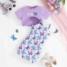 Clothing Sets Clothing Set For Kid Girl 2-7 Years old Short Sleeve Top Suspenders Skirt Princess Dresses Summer Outfit For Baby GirlL2405L2405