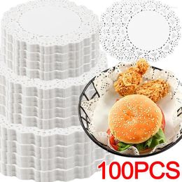 Baking Tools 100PCS Round Paper Food Grade White Lace Pads For Fried Cake Dessert DIY Decoration Tool Kitchen Supply