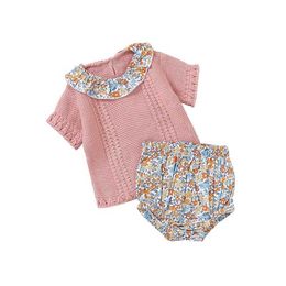 Clothing Sets Newborn baby clothing set fashionable short sleeved sweater top+bottom baby girl knitted 2-piece clothing for childrens clothingL2405