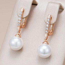 Dangle Earrings Kinel Luxury 585 Rose Gold Colour Pearl English For Women Unique Natural Zircon Accessories Bridal Wedding Fine Jewellery