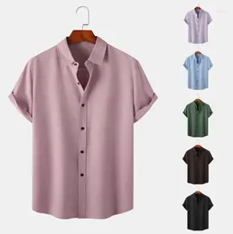 Men's Suits Solid Color Short Sleeved Casual Shirt Slim Fit Top