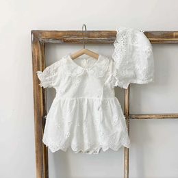 Rompers 0-3T newborn baby girl clothing white short sleeved lace tight fitting clothes elegant and cute princess summer beach newborn setL2405