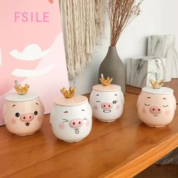 Mugs FSILE My Drinking Cup Pink White Pig Ceramic With Lid Spoon Cute Cartoon Breakfast Milk Mug Girl Couple Gift Coffee