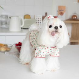 Dog Apparel Pet Autumn Winter Cherry Basecoat Home Cute Clothing T-shirt Teddy Designer Clothes