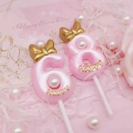 5Pcs Candles Cute Bowknot Birthday Number Candle Princess Prince 0-9 Number Candles Cake Decor Digital Candle Topper Cupcake Party Candles