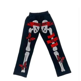 Men's Pants Y2K Rhinestone Skull Sketon Butterfly Print Casual Men Gothic Strtwear Retro Hot Diamond Drawstring Trousers H240513