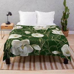 Blankets Modern Southern Magnolia Pattern On Deep Green Throw Blanket Decorative