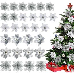 Decorative Flowers 30Pcs Artificial Christmas Glitter Fake Flower Xmas Tree Ornaments Merry Decorations For Home 2024 Year