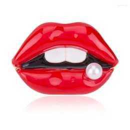Brooches Fashion Red Lip Enamel Women Men Party Banquet Metal Pearl Pins Girls' Hats Dress Bags Accessories