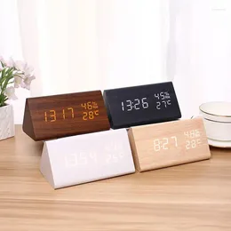 Table Clocks Wooden Alarm Clock Battery Operated Desk With Humidity And Temperature Voice Control Adjustable Brightness Decoration