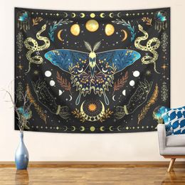 Tapestries 1pc Butterfly Moon Tapestry Bohemian Plant Aesthetic Moth Snake Retro Starry Sky