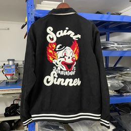 Co Branded Style Saint Michael Jacket Clown Embroidery Corduroy Men Women 1 1 Baseball Uniform Casual Street Fashion 240511