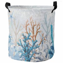 Laundry Bags Summer Marine Coral Gradient Blue Foldable Dirty Basket Kid's Toy Organiser Waterproof Storage Baskets
