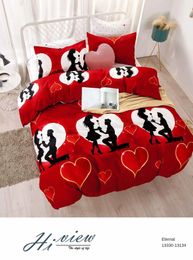 Bedding Sets E Sale Set Of 3/4PCS 90g Brushed Heart Red Quilt Cover Pillowcase Leaflet Soft Skin-Friendly Fashion