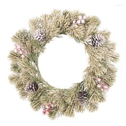 Decorative Flowers Christmas Wreath Artificial Flocking Pine Needles Natural Cones Frosted Reusable Holiday Decoration