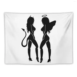 Tapestries Angel And Devil Women Black White Illustration Tapestry Wall Hanging Decorations For Room Home Decorators