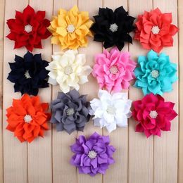 Decorative Flowers 5pcs/lot 3.6" 13Colors Handmade Fabric Lotus For Hair Accessory Artificial Wedding Pearl Buttons