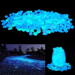 UNIME Nightlight Garden Pebble Rock Suitable for Courtyard and Walkway Decoration, DIY Blue Decorative Glow Stone (200 Pieces)