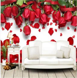 Custom Po Wallpaper 3D Stereo Beautiful romantic love red rose flower petals TV background wall4382792