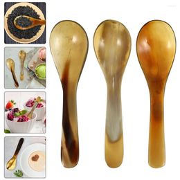 Spoons 3 Pcs Horn Coffee Spoon Chic Cake Caviar Reusable Portable Dessert Compact Office Scoops Natural