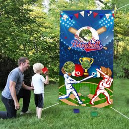 Party Decoration Baseball Toss Game Themed Backdrop With 3 Pack Bean Bags Throw Games For Kids Adults Birthday