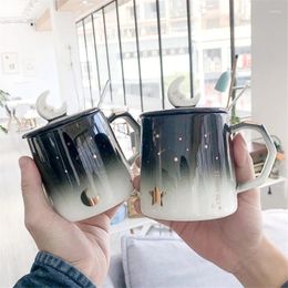 Mugs 400ML Nordic Starry Sky Ceramic Mug Condensed Coffee Cafe Tea Breakfast Milk Cups Star Moon Pattern Drinkware Lover Gifts