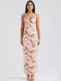 Casual Dresses Suninheart Fashion Summer Long Party 2024 Pink Peony Print Maxi Dress Elegant Spaghetti Strap Wedding Guest Women'