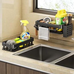 Kitchen Storage Style With Tray Space Aluminum Rack Sink Drain Sponge Organizer Hanging Soap Drainer Shelf Shelves