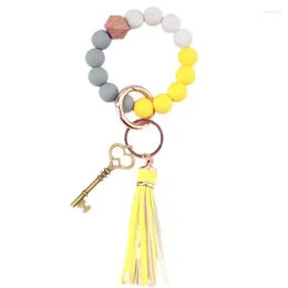 Decorative Figurines Silicone Key Rings Tangling Women Beaded Bangle Chains Keyring Bracelet Unique For With Leather