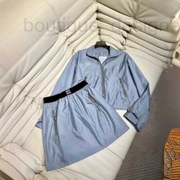 Two Piece Dress designer brand 24 Spring/summer New Product Miu Series Age Reducing Wind Thin Style Rush Coat Half Skirt Mist Ice Transparent Blue Nylon Set DSM1