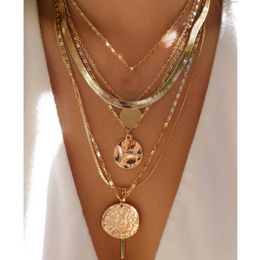 Anhänger Halskette Retro Gold Multi-Farb-Frauen-Halskette Multi-Layer-Scheibe Pendellöte Halskette Neue Samt Set Schmuckgeschenk J240513
