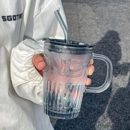 Mugs 400ml Creative Coffee Glass Cup With Straw Lid Sealing Leak Proof Heat-Resistant Water Bottle Tea Milk Drinkware Mug