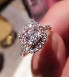 2021 Top Women Wedding Ring Luxury Jewelry Sparkling Real 925 Sterling Silver Cushion Shape White Topaz CZ Diamond Moissanite Gems2987730