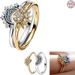 Cluster Rings 925 Sterling Silver Sun Moon Diamond Ring Charming Women's Jewellery Fits Birthday Gift To Girlfriend Exquisite