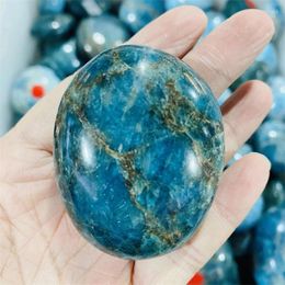 Decorative Figurines Natural Polished Crystal Healing Blue Apatite Palm Stone Hand Play Home Decor