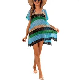 Women'S Beach Shirt Colorblocking Loose Bikini Cover Up Vacation Sun Summer Wear Swimming Mujer